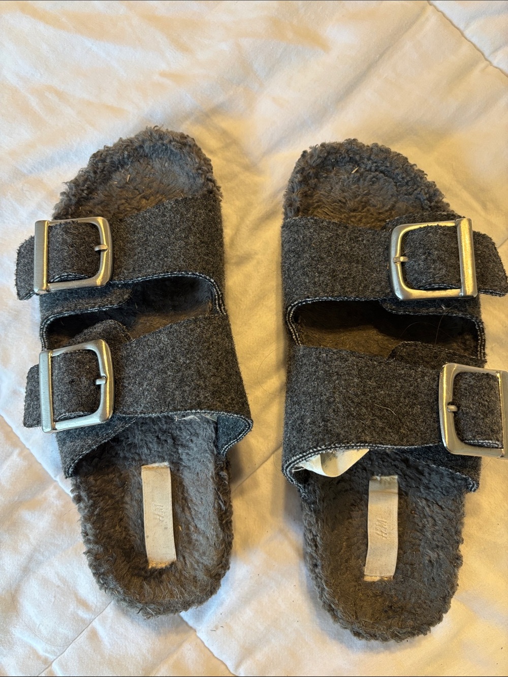 Cozy Women's Grey Teddy Double-Buckle Slide Slippers